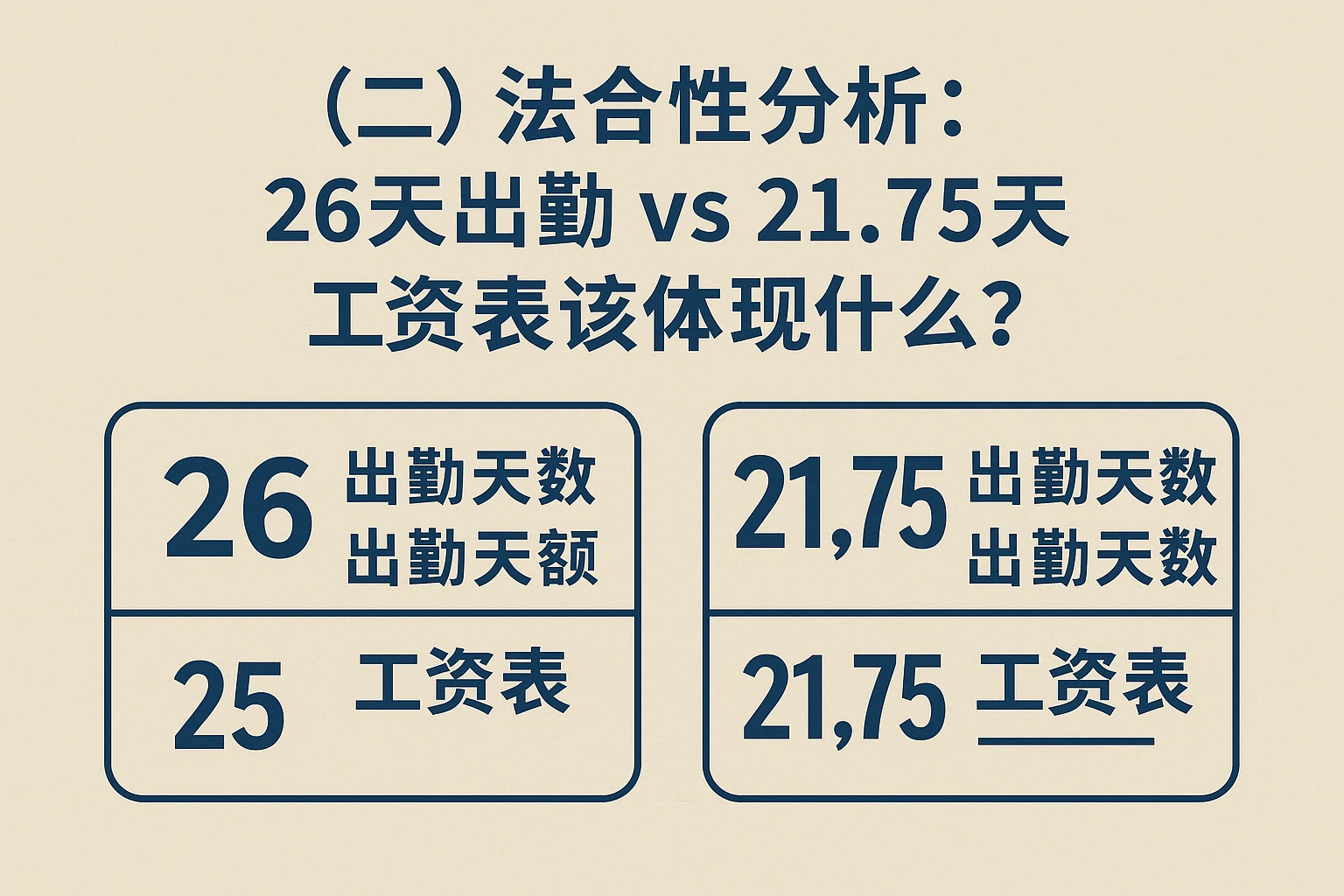 (二)合法性分析:26天出勤vs21.75天,工资表该体现什么?