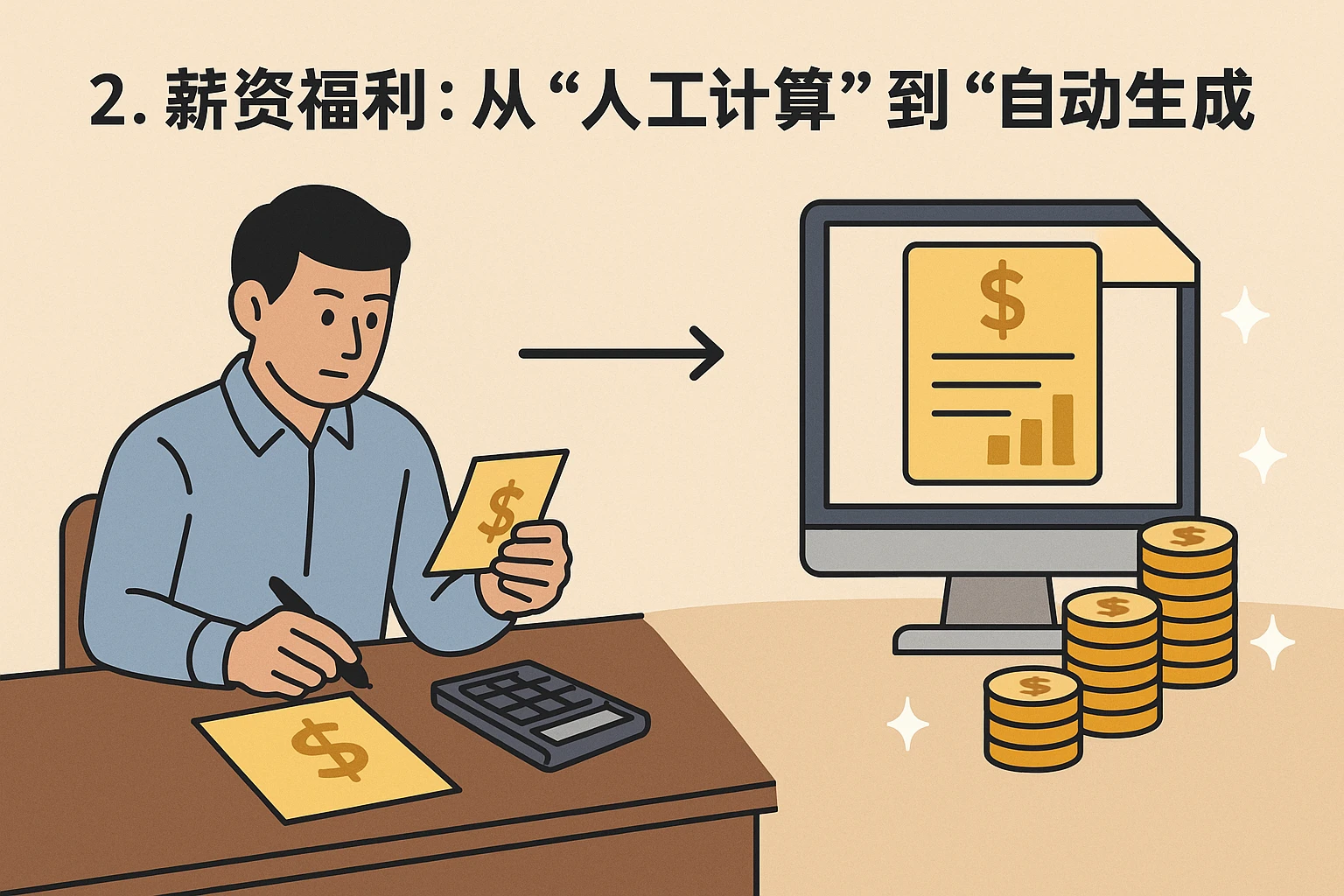 2. 薪资福利：从“人工计算”到“自动生成”
