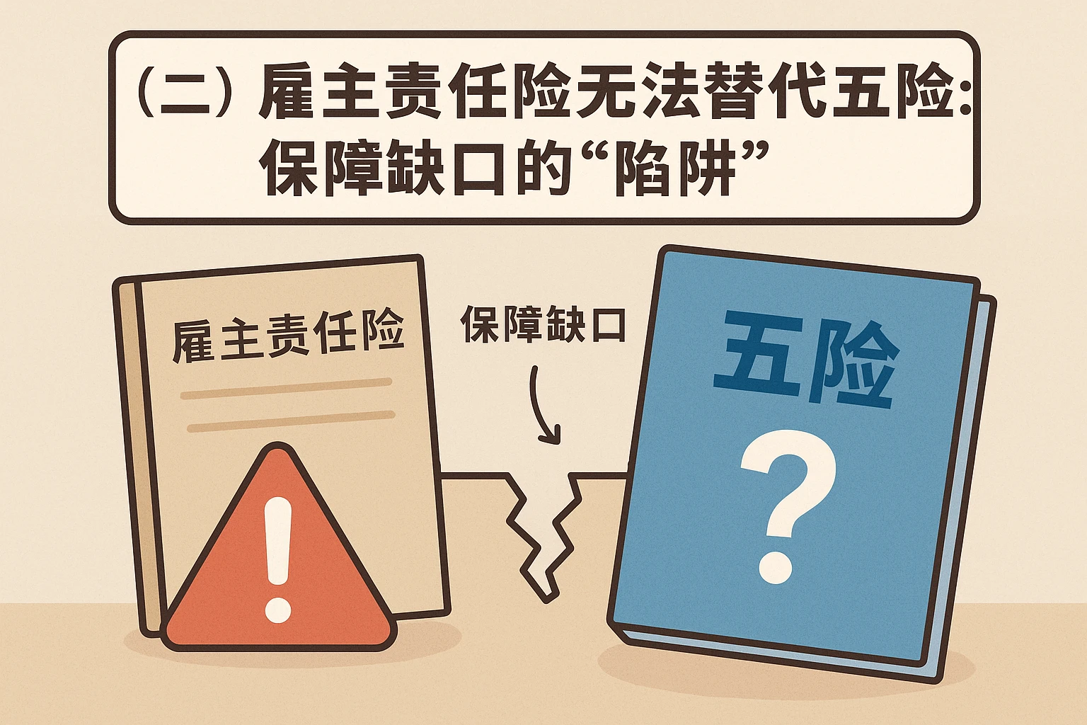(二)雇主责任险无法替代五险:保障缺口的“陷阱”