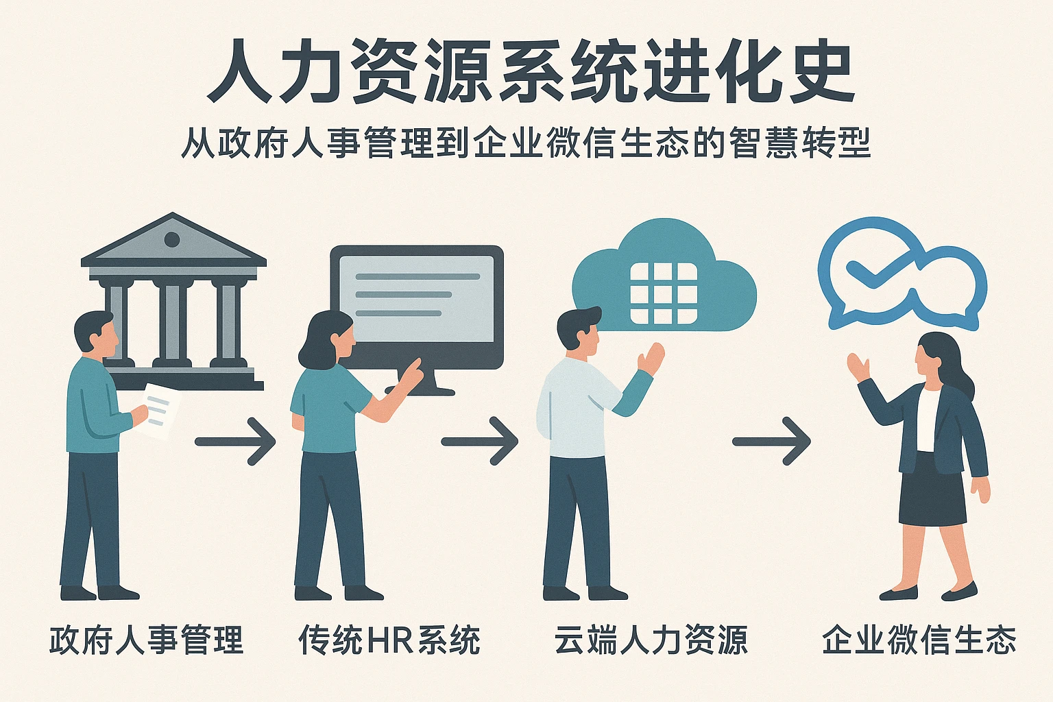人力资源系统进化史:从政府人事管理到企业微信生态的智慧转型