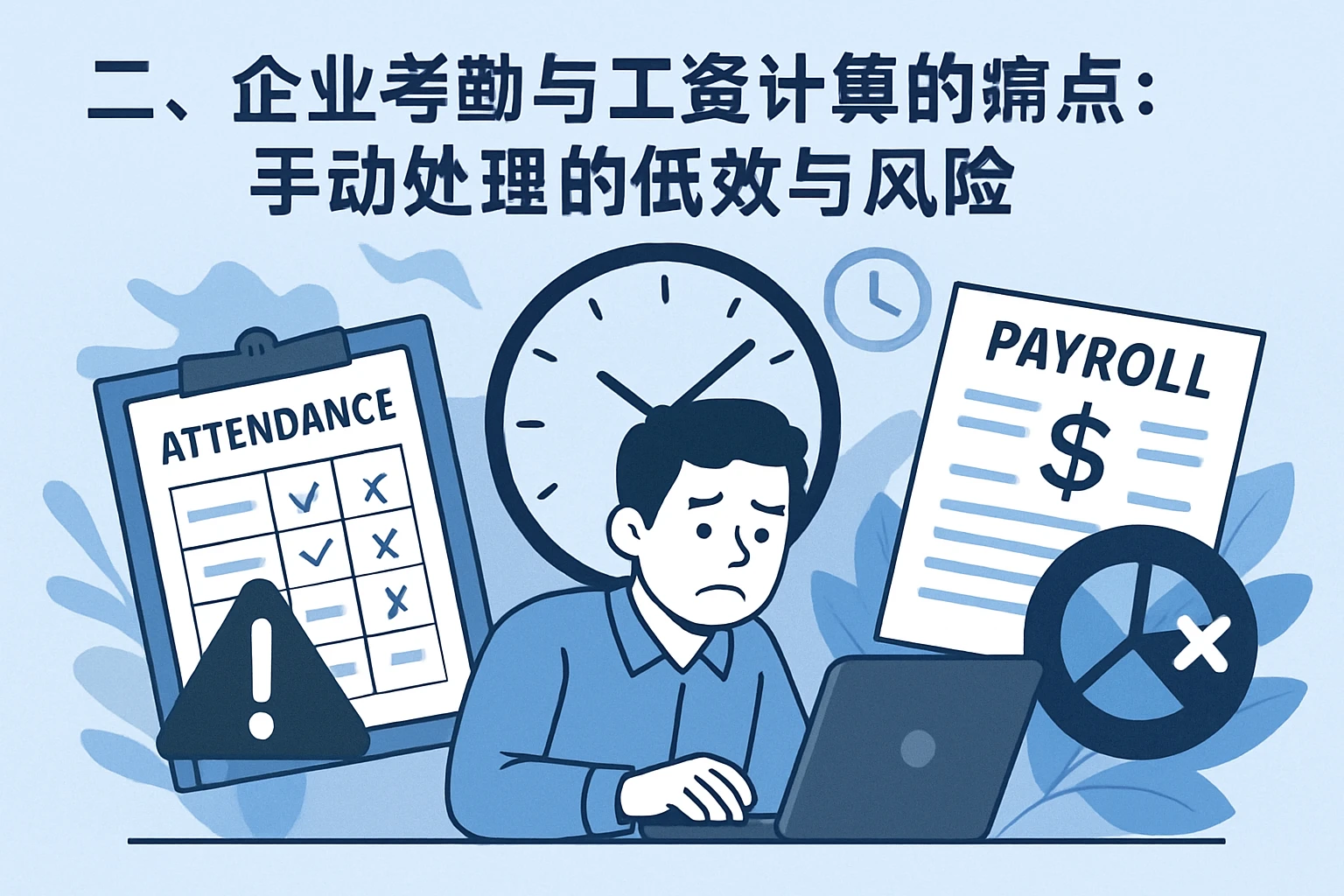二、企业考勤与工资计算的痛点:手动处理的低效与风险