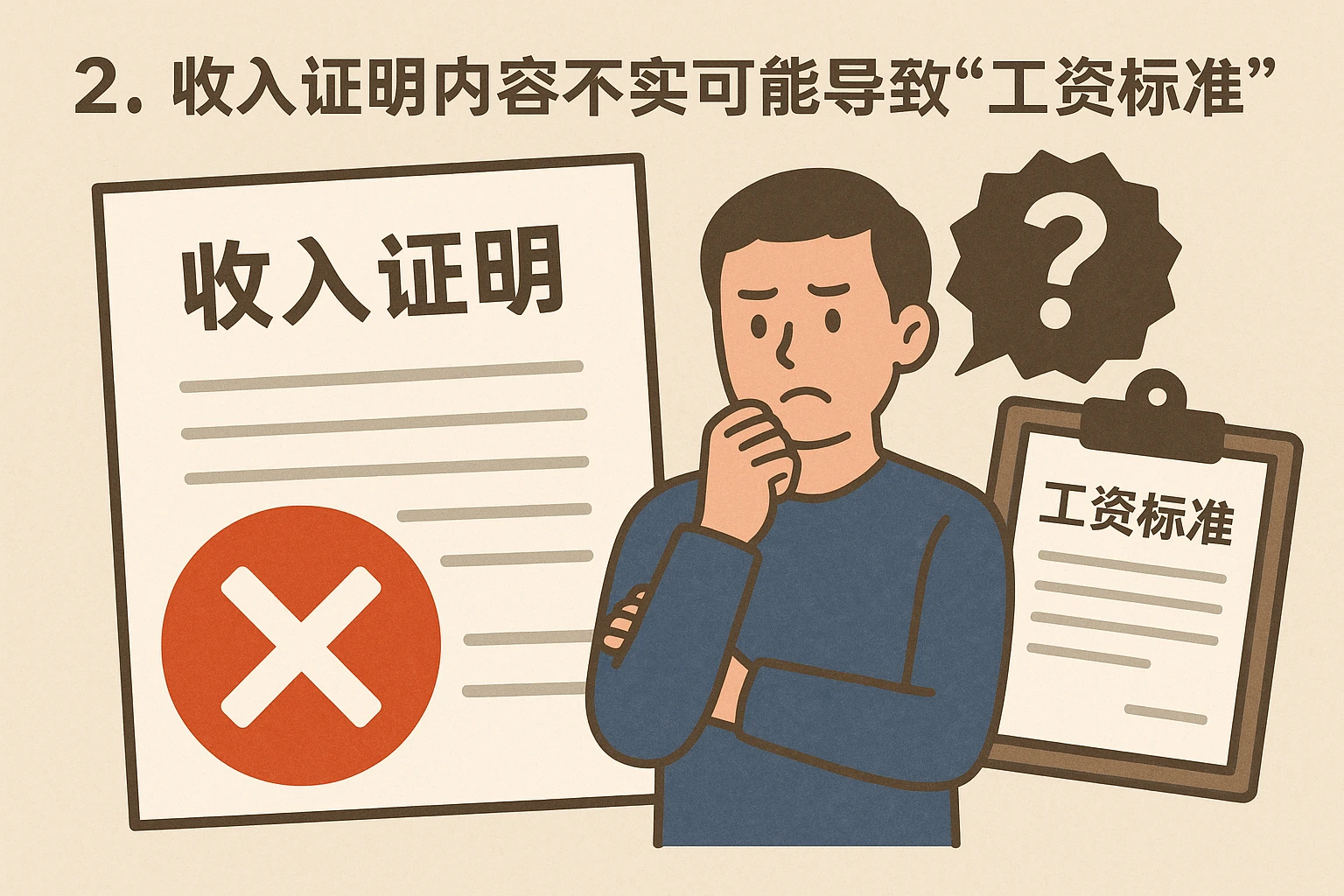 2. 收入证明内容不实可能导致“工资标准”争议