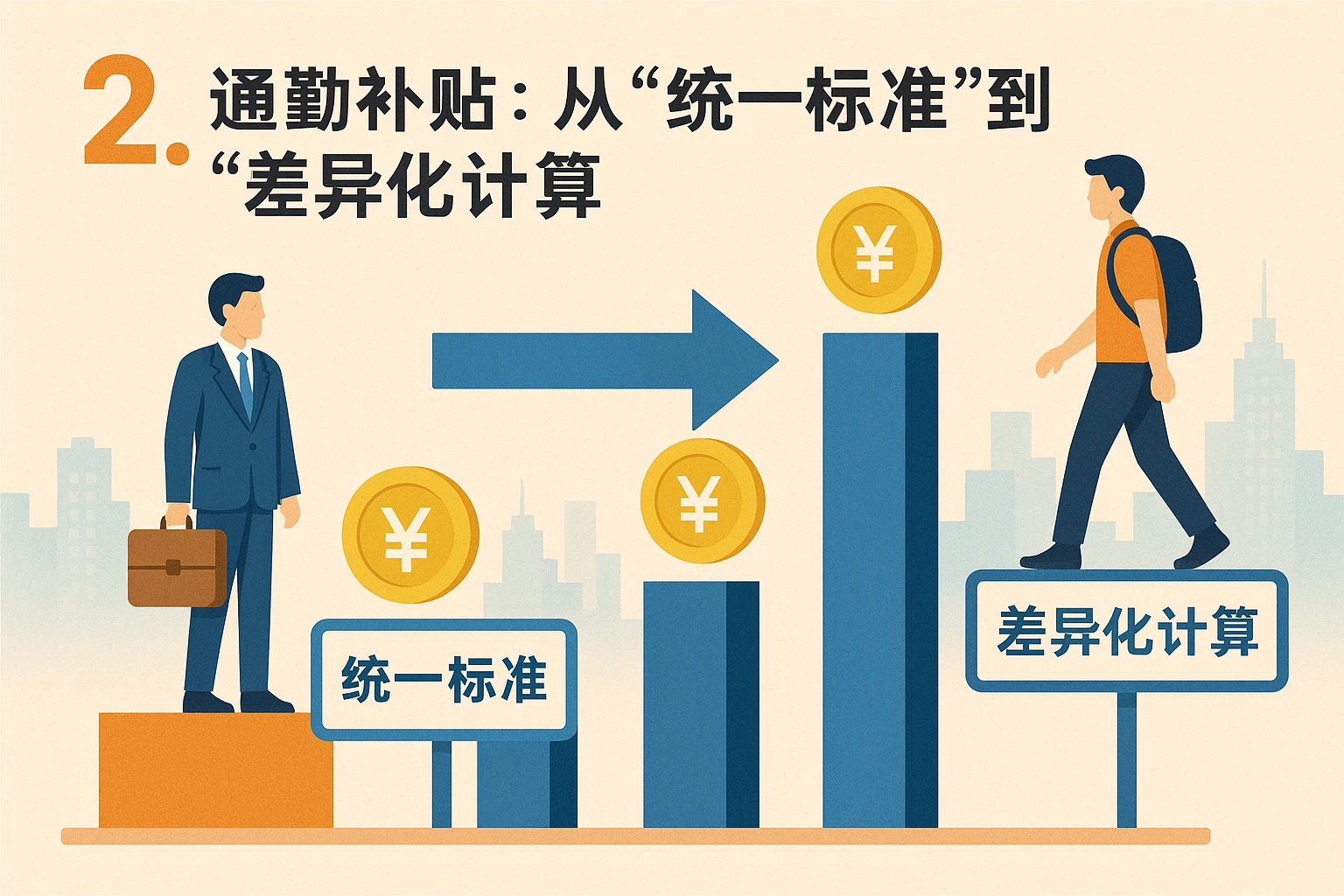 2. 通勤补贴：从“统一标准”到“差异化计算”
