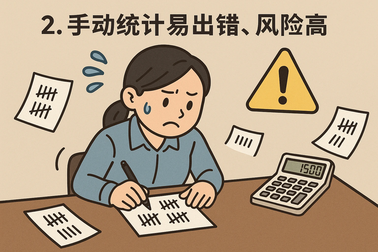 2. 手动统计易出错,风险高