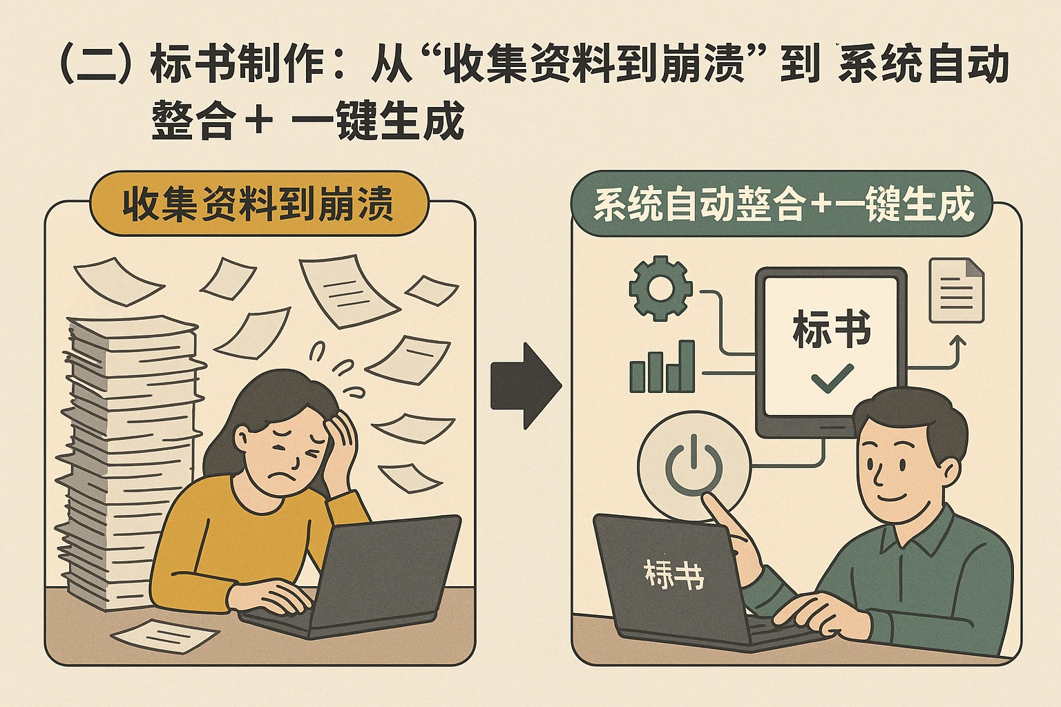 (二)标书制作:从“收集资料到崩溃”到“系统自动整合+一键生成”
