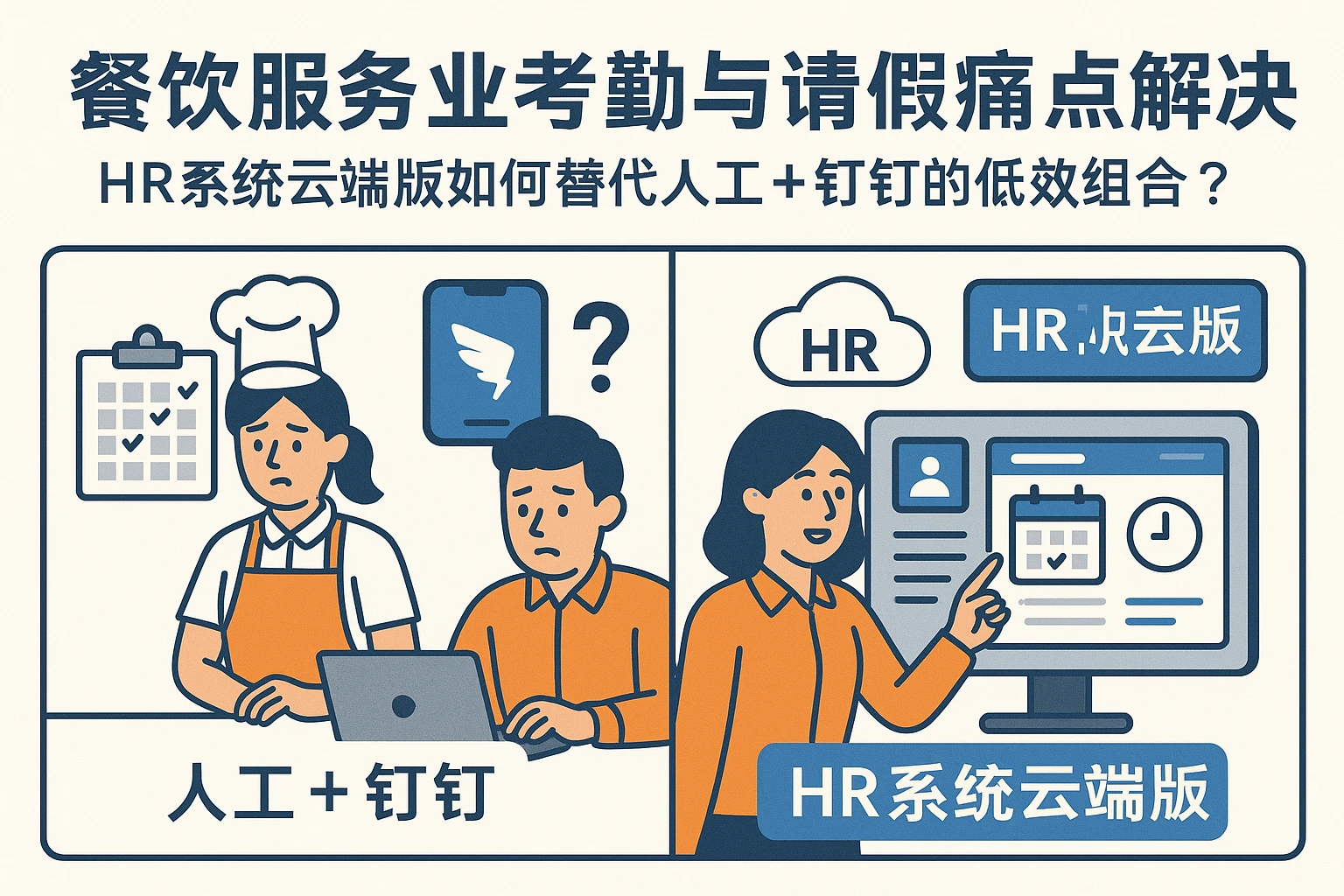 餐饮服务业考勤与请假痛点解决：HR系统云端版如何替代人工+钉钉的低效组合？
