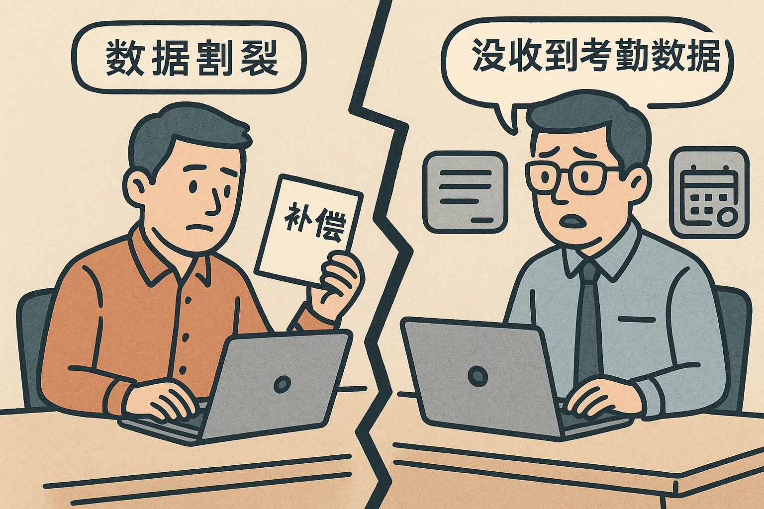 2. 数据割裂：人事算完补偿，财务说“没收到考勤数据”