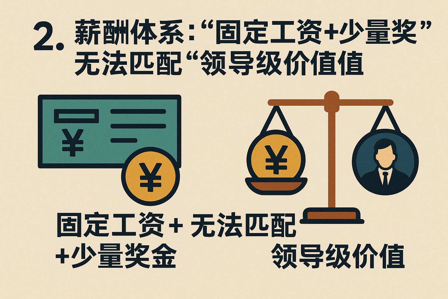 2. 薪酬体系:“固定工资+少量奖金”无法匹配“领导级价值”