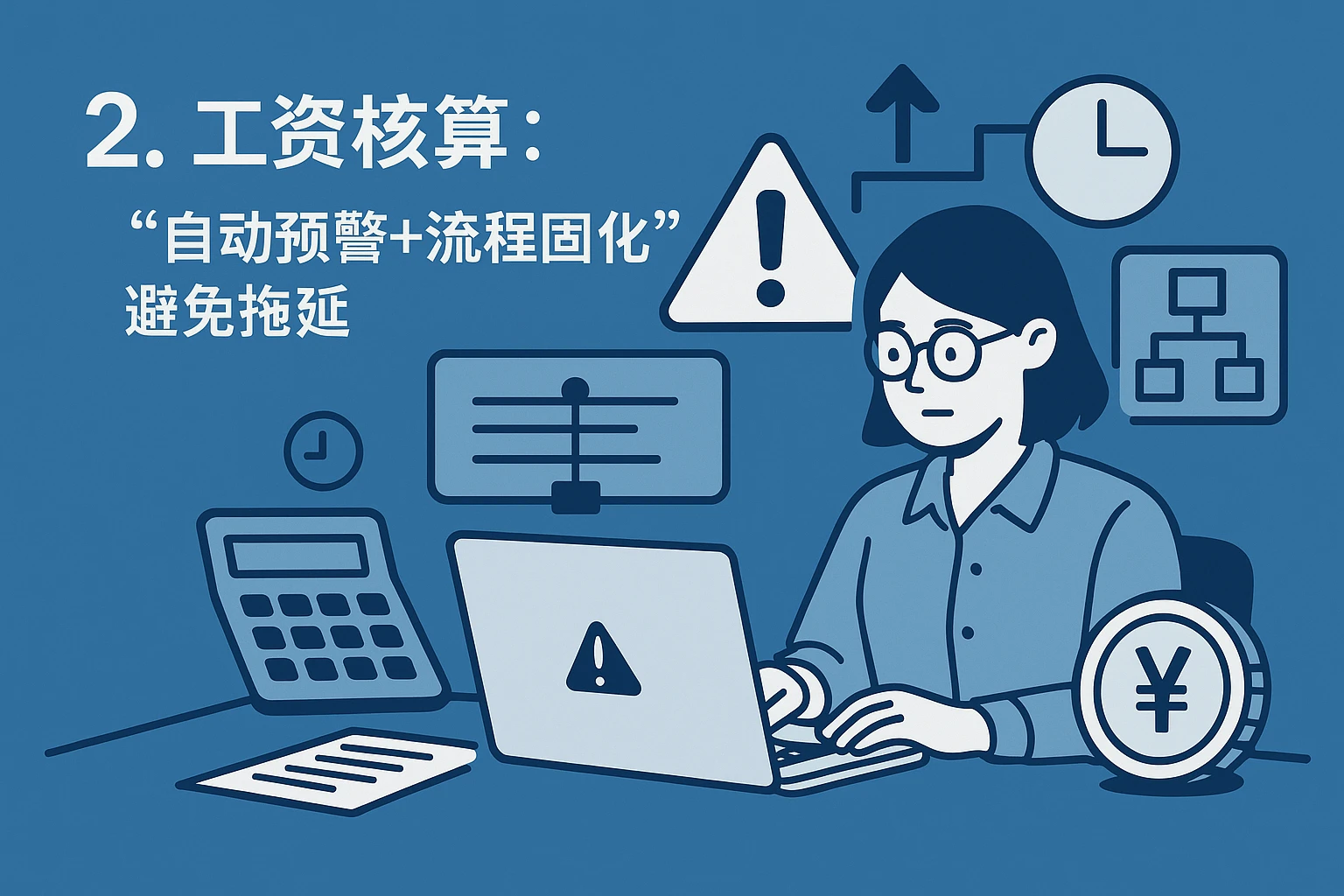 2. 工资核算:“自动预警+流程固化”避免拖延