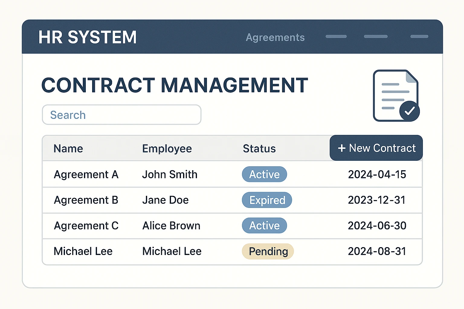 人事系统演示中的协议管理功能