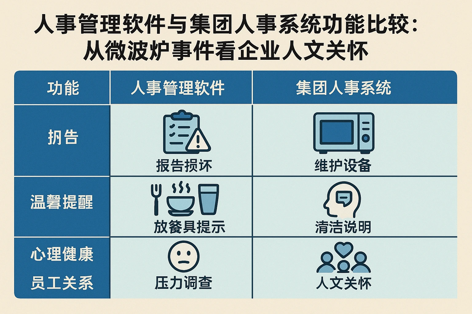 人事管理软件与集团人事系统功能比较：从微波炉事件看企业人文关怀