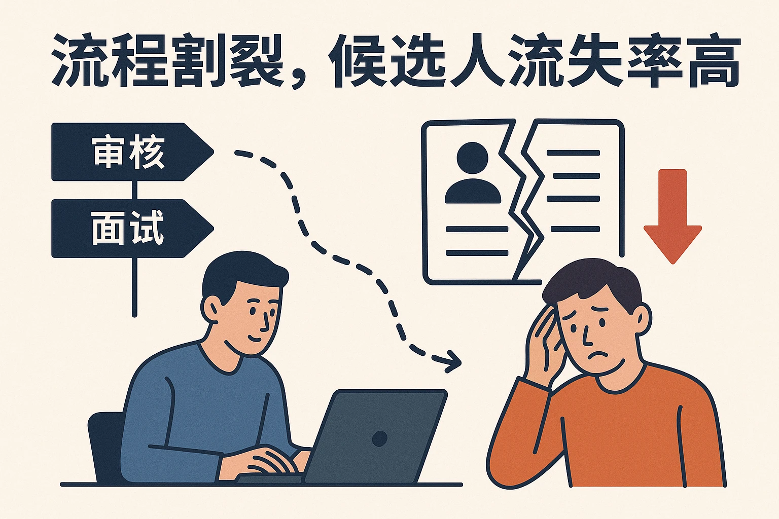 2. 流程割裂，候选人流失率高