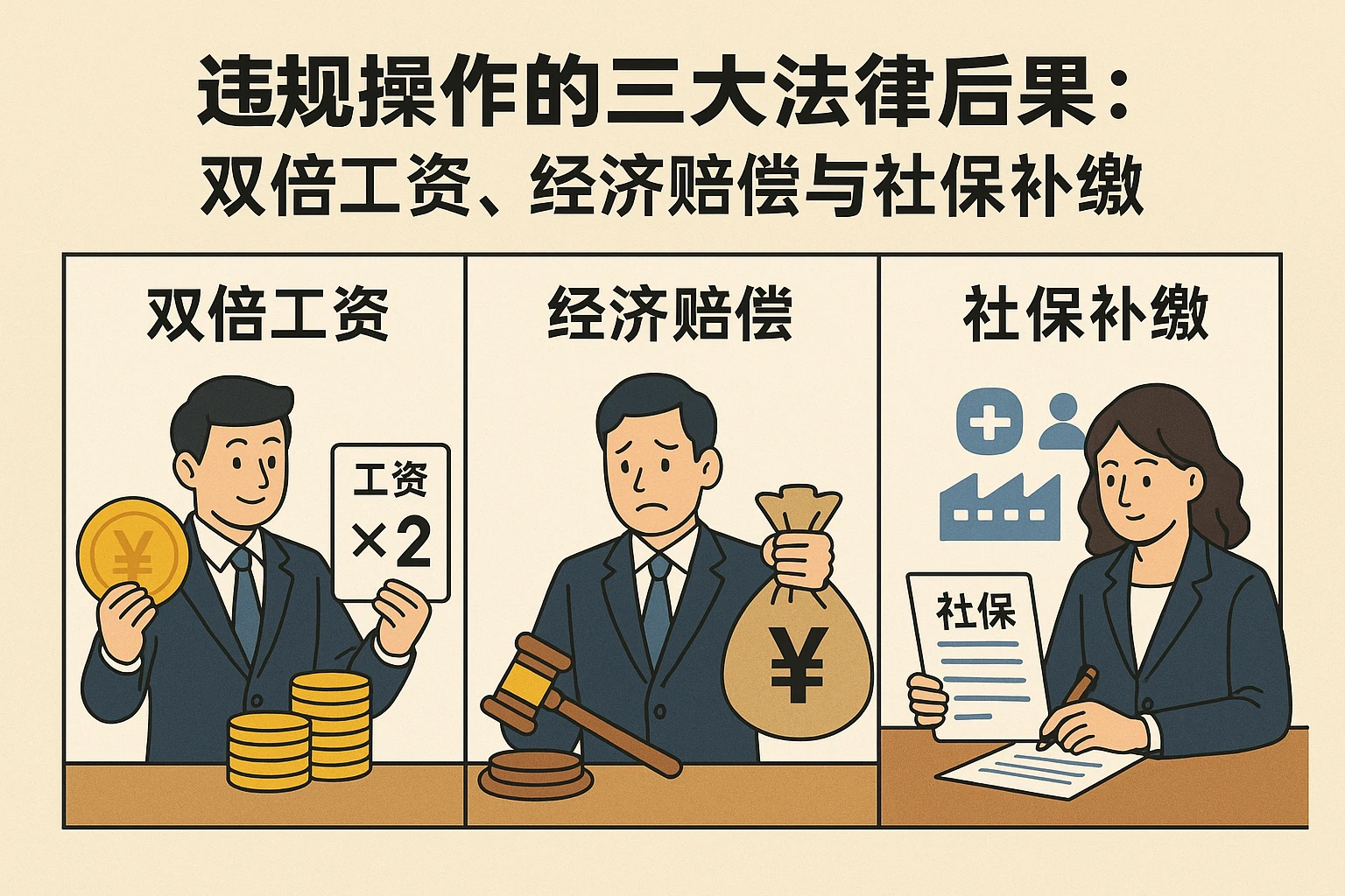 2. 违规操作的三大法律后果:双倍工资、经济赔偿与社保补缴