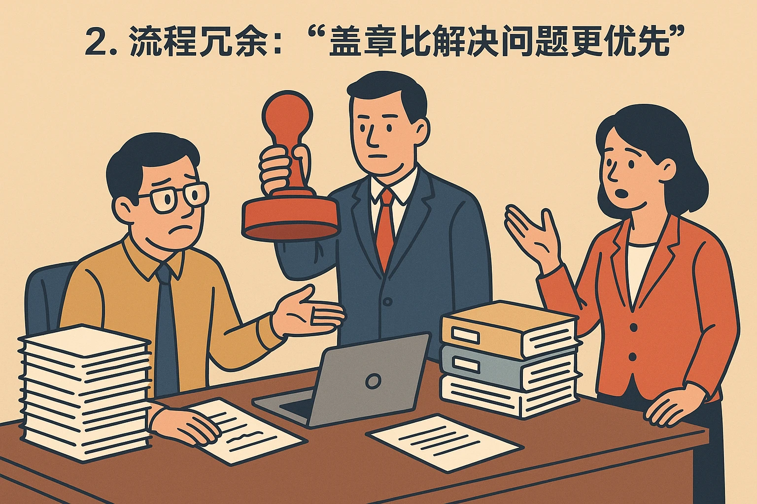 2. 流程冗余：“盖章比解决问题更优先”