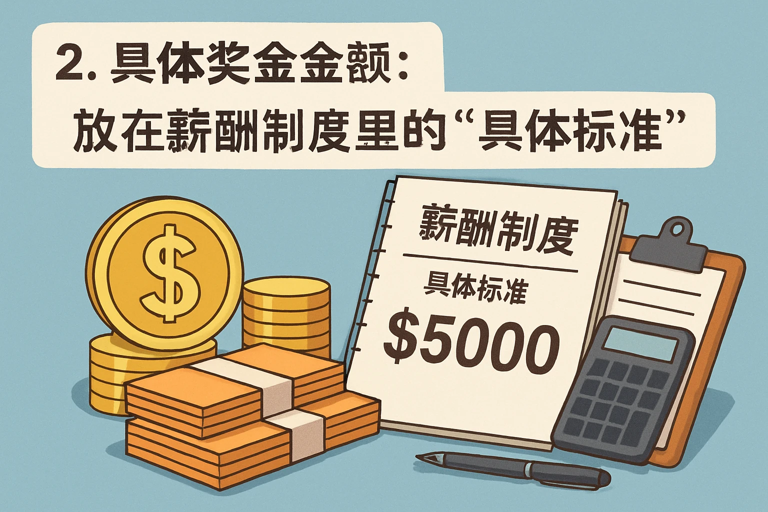 2. 具体奖金金额:放在薪酬制度里的“具体标准”