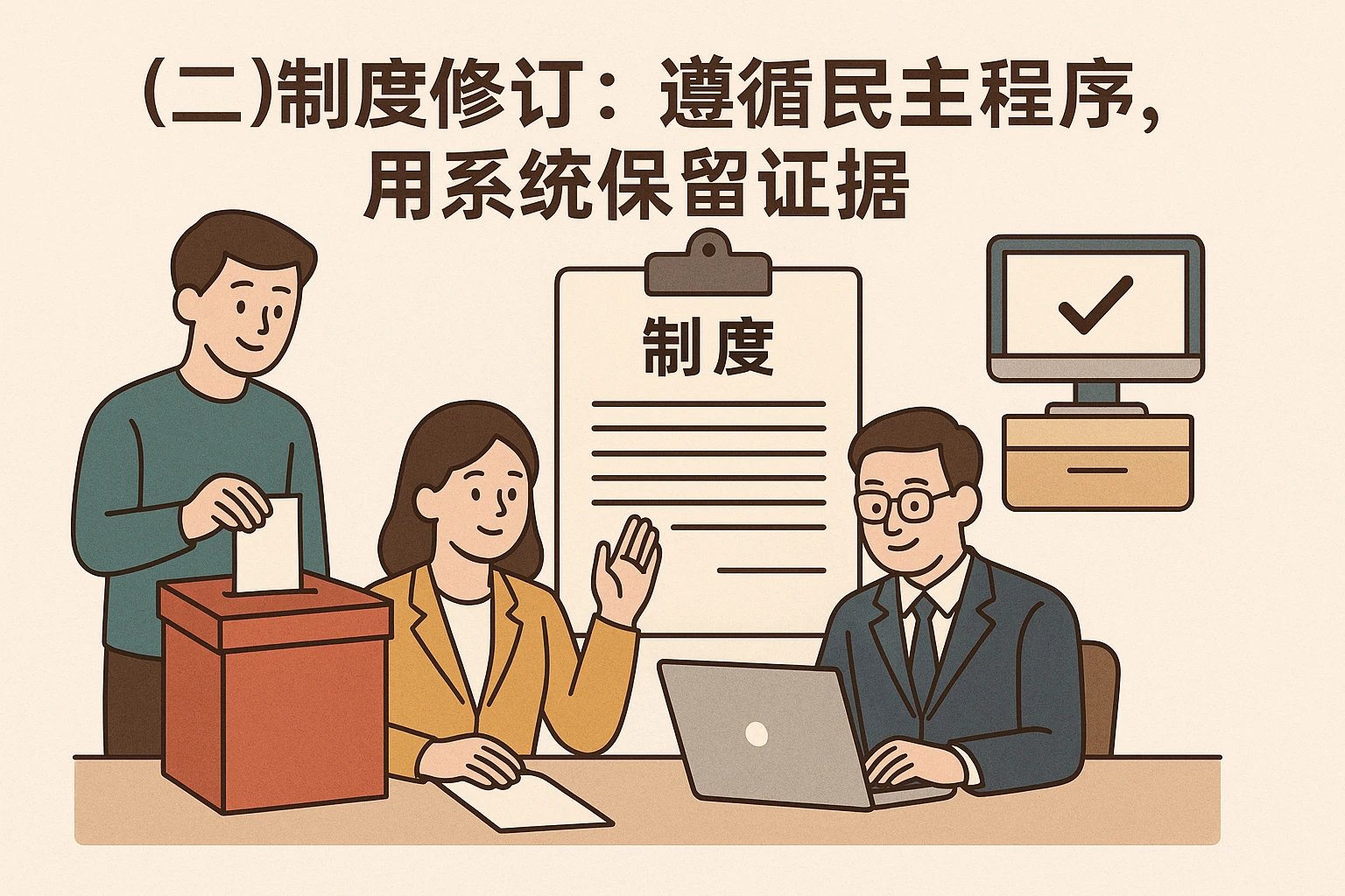 （二）制度修订：遵循民主程序，用系统保留证据
