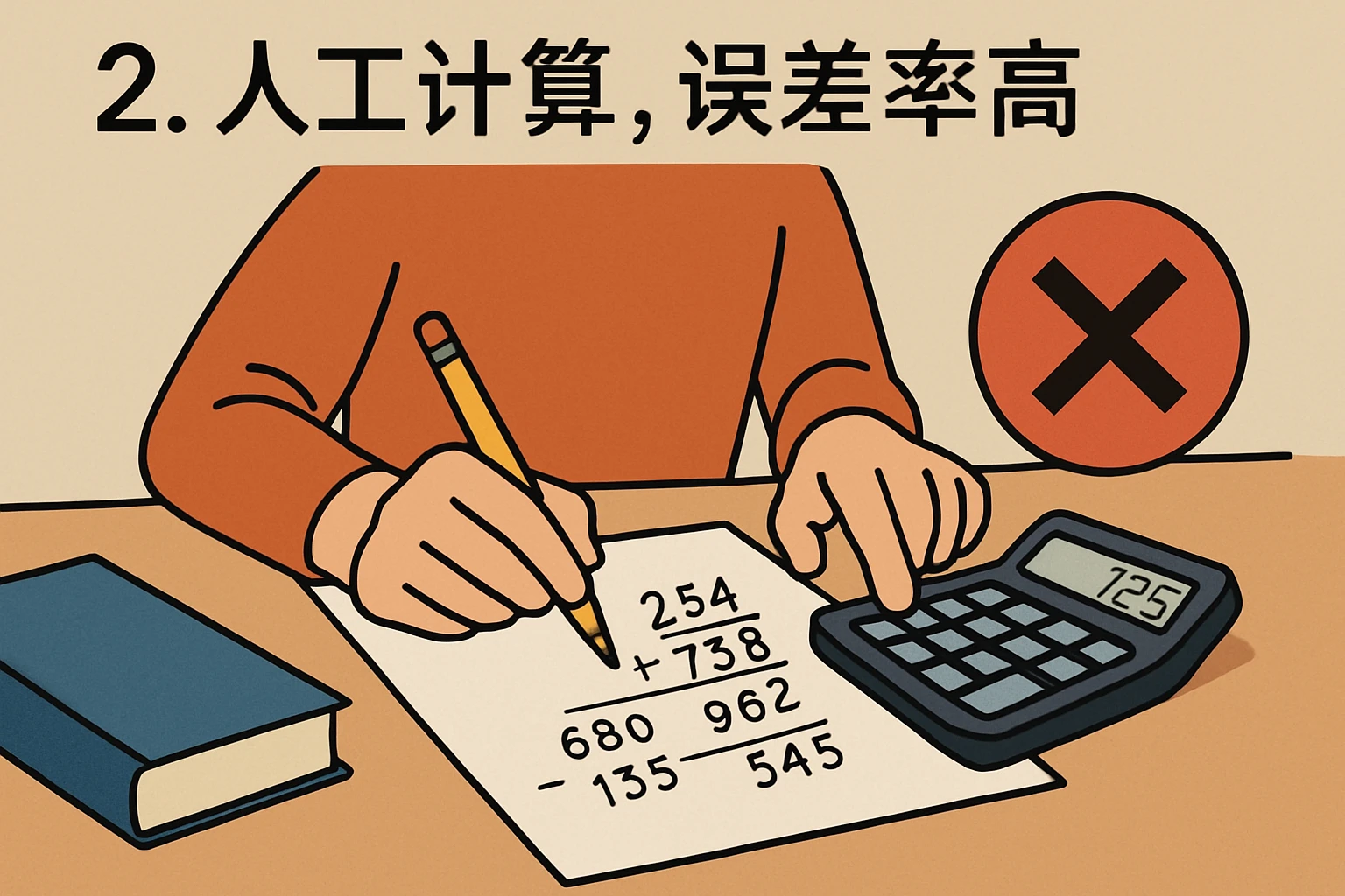 2. 人工计算,误差率高