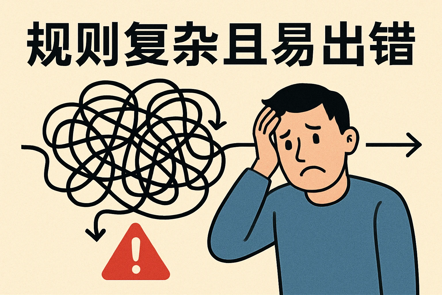 规则复杂且易出错