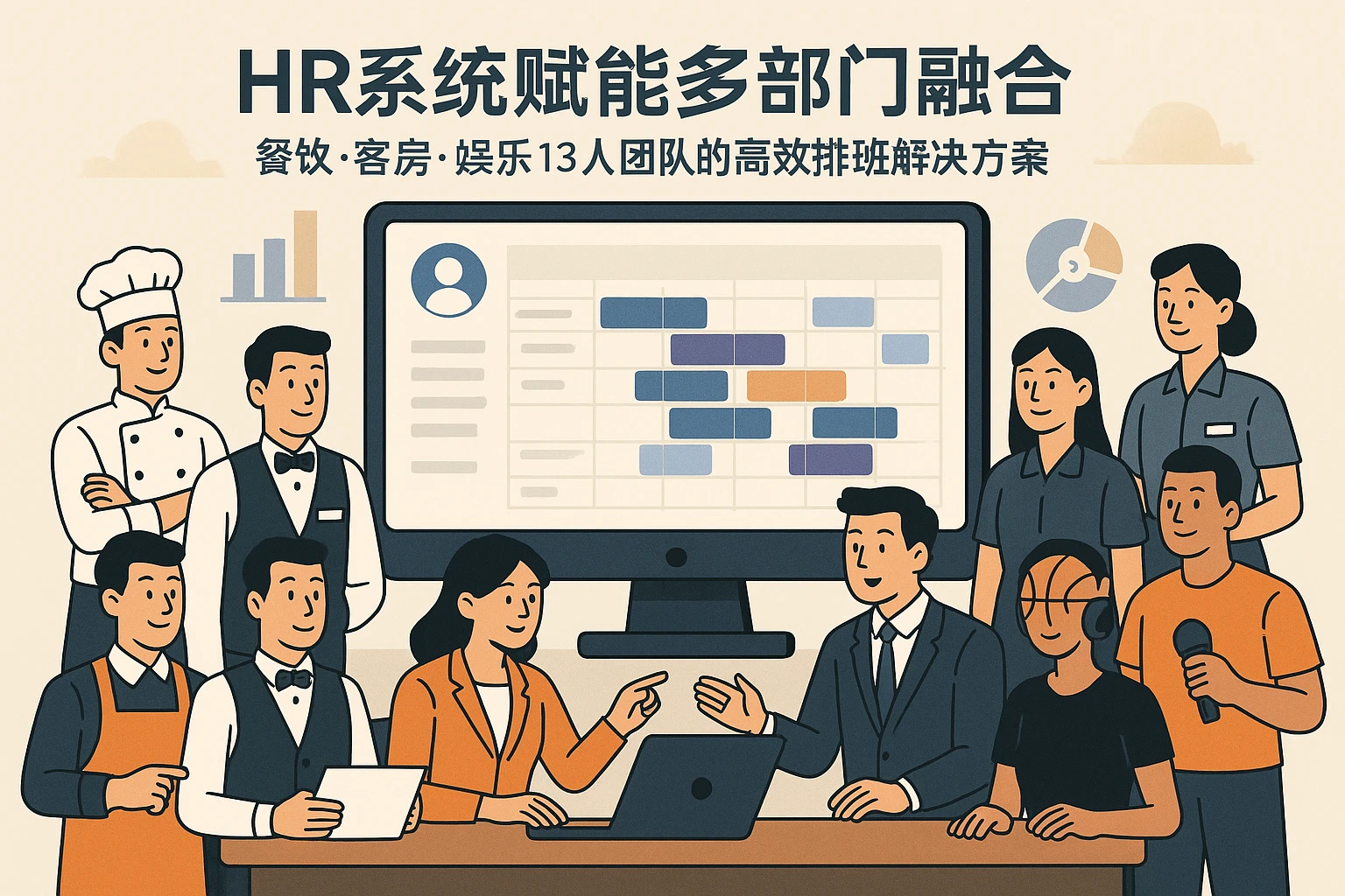 HR系统赋能多部门融合:餐饮客房娱乐13人团队的高效排班解决方案