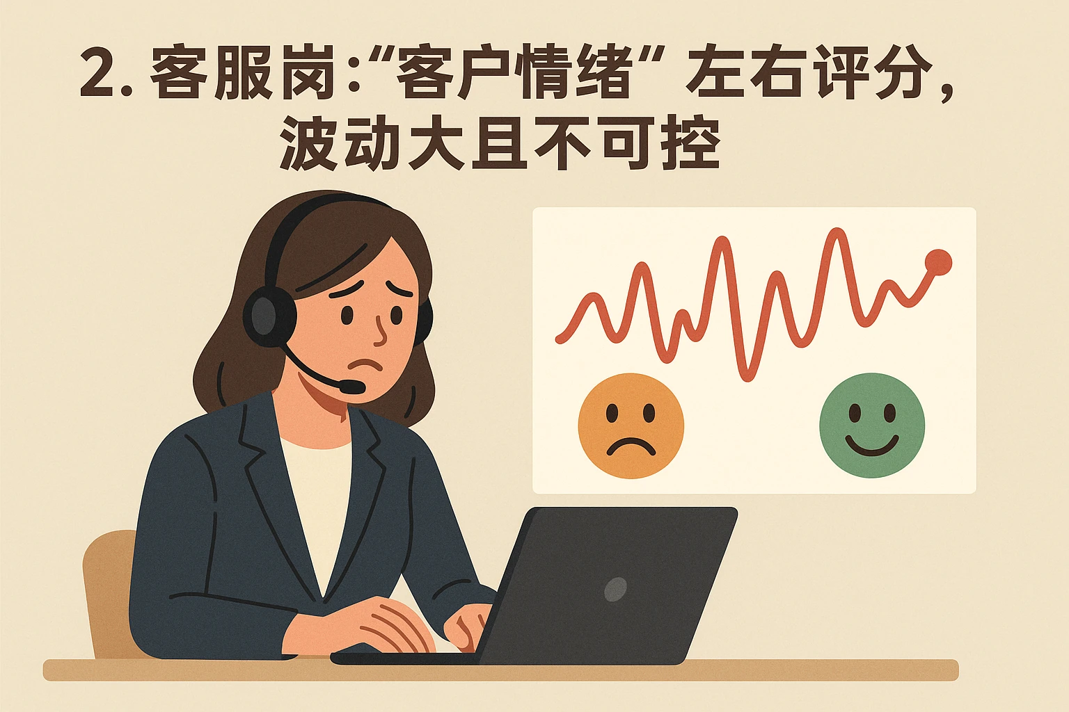 2. 客服岗：“客户情绪”左右评分，波动大且不可控