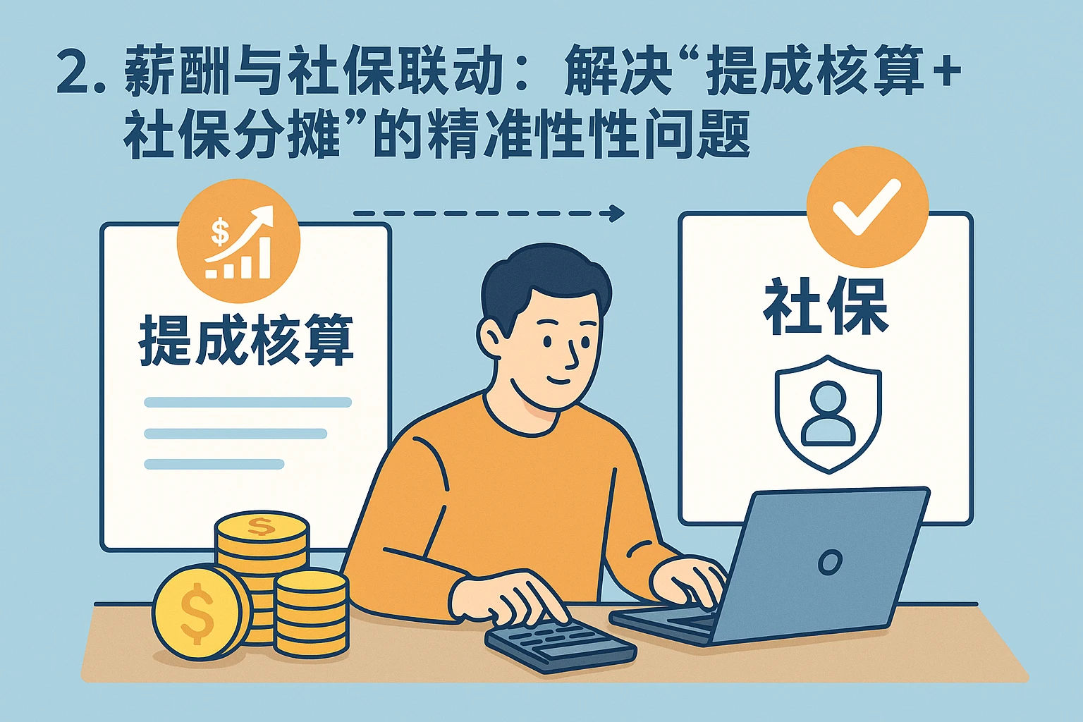 2. 薪酬与社保联动:解决“提成核算+社保分摊”的精准性问题