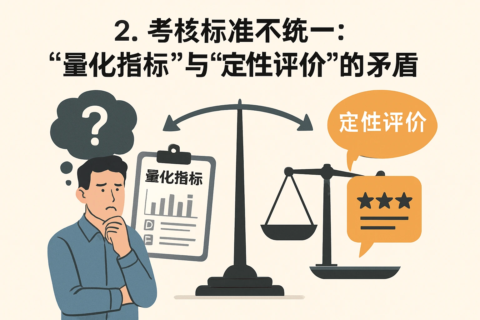 2. 考核标准不统一：“量化指标”与“定性评价”的矛盾