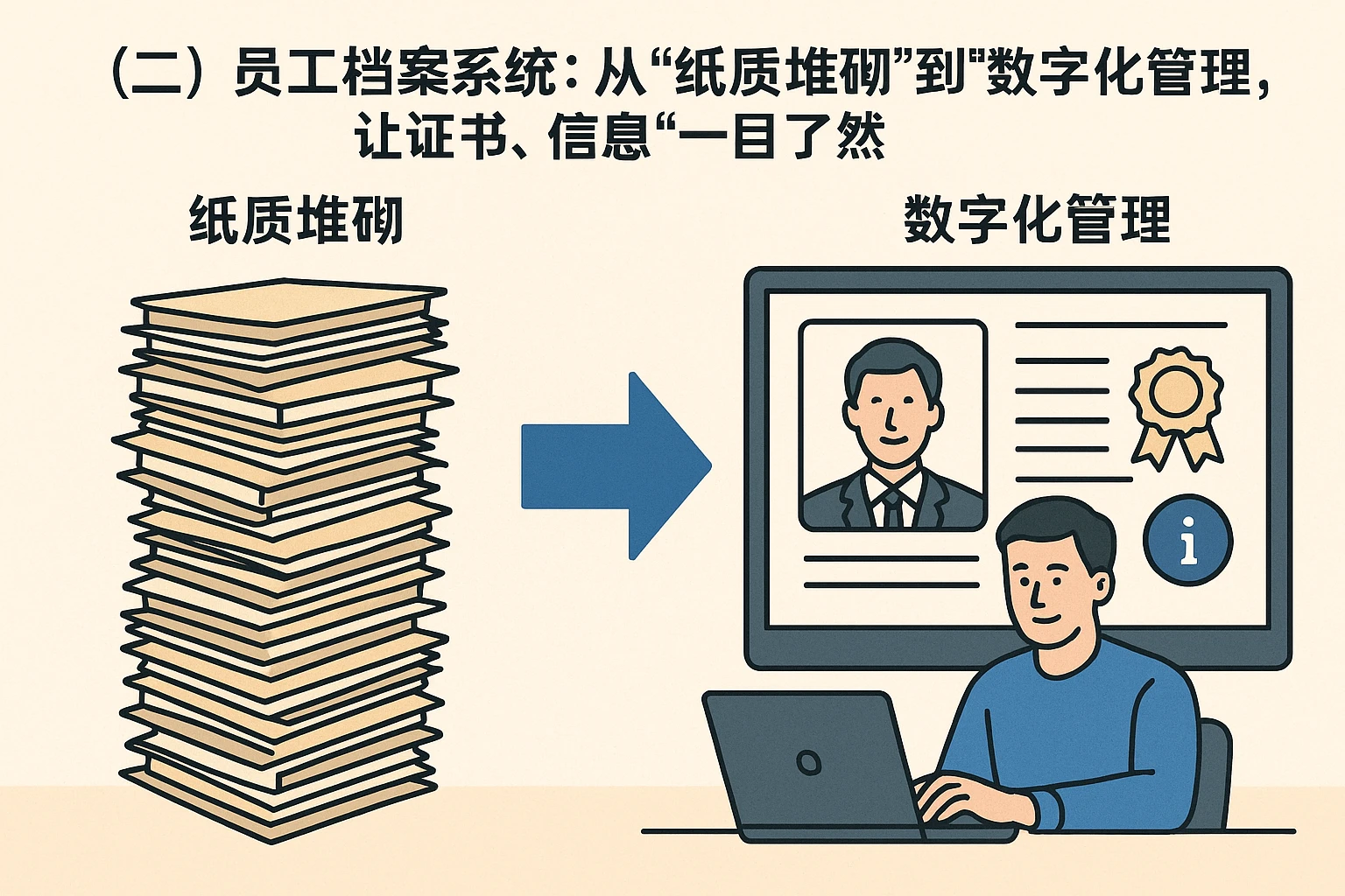 （二）员工档案系统：从“纸质堆砌”到“数字化管理”，让证书、信息“一目了然”