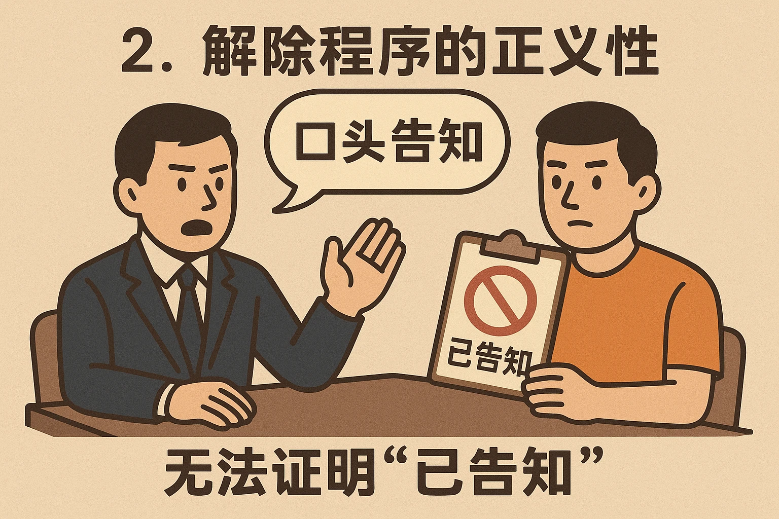 2. 解除程序的正义性:“口头告知”无法证明“已告知”