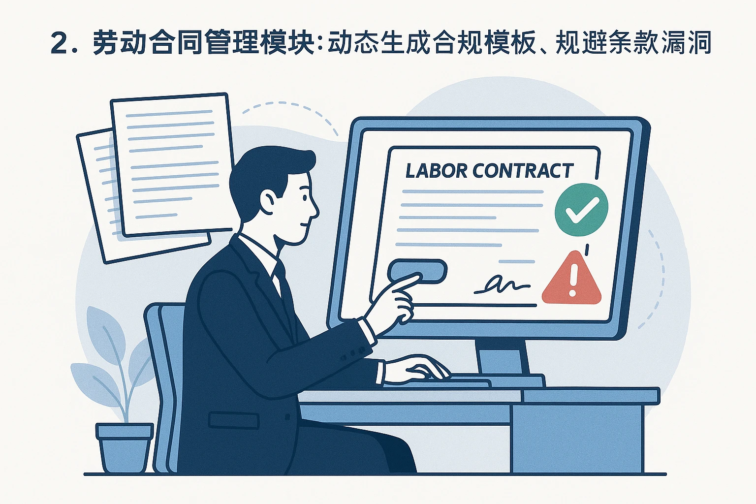 2. 劳动合同管理模块：动态生成合规模板，规避条款漏洞