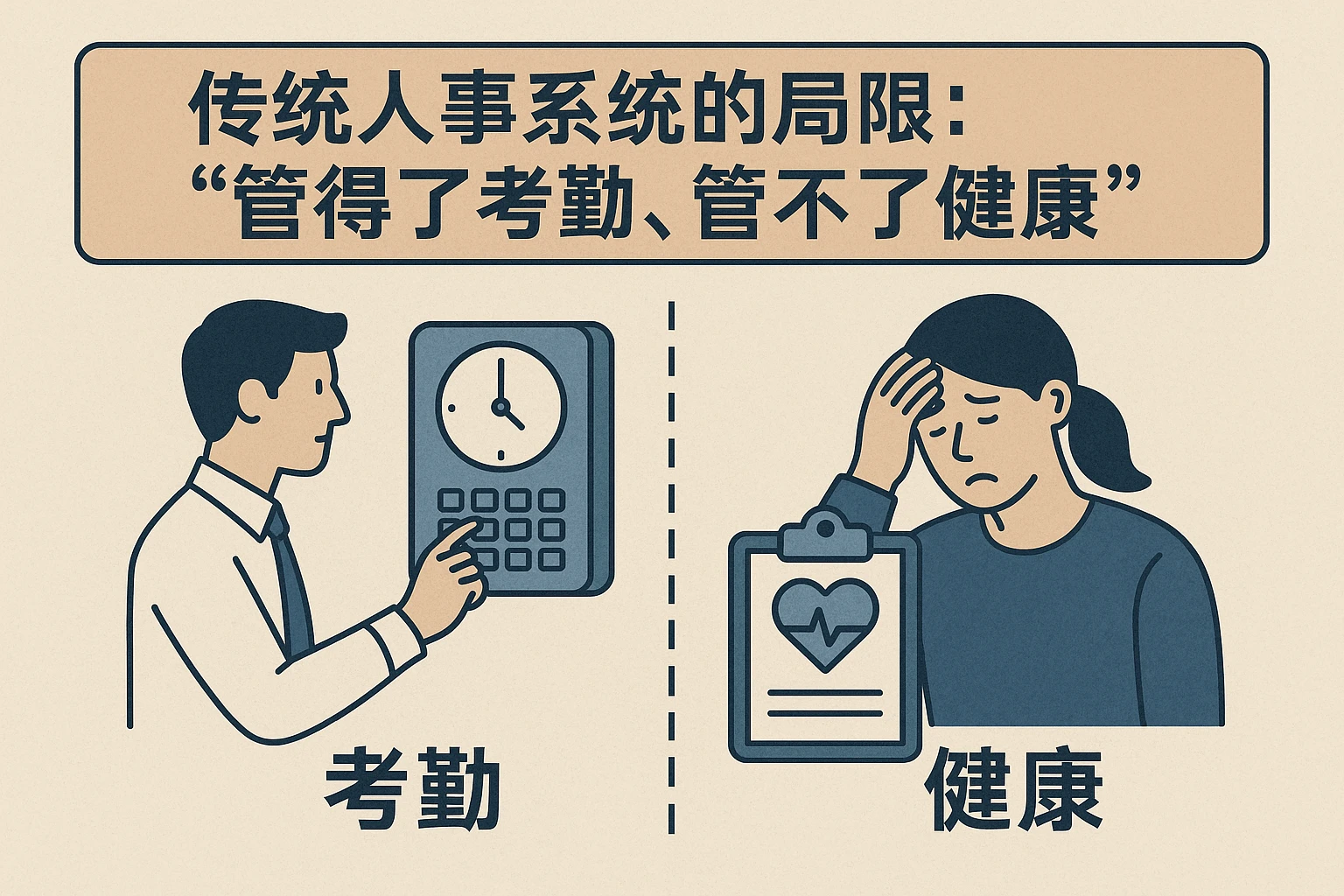 2. 传统人事系统的局限：“管得了考勤，管不了健康”