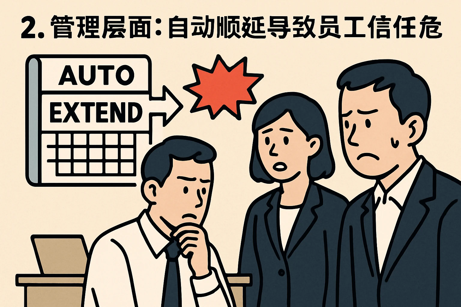 2. 管理层面：自动顺延导致员工信任危机