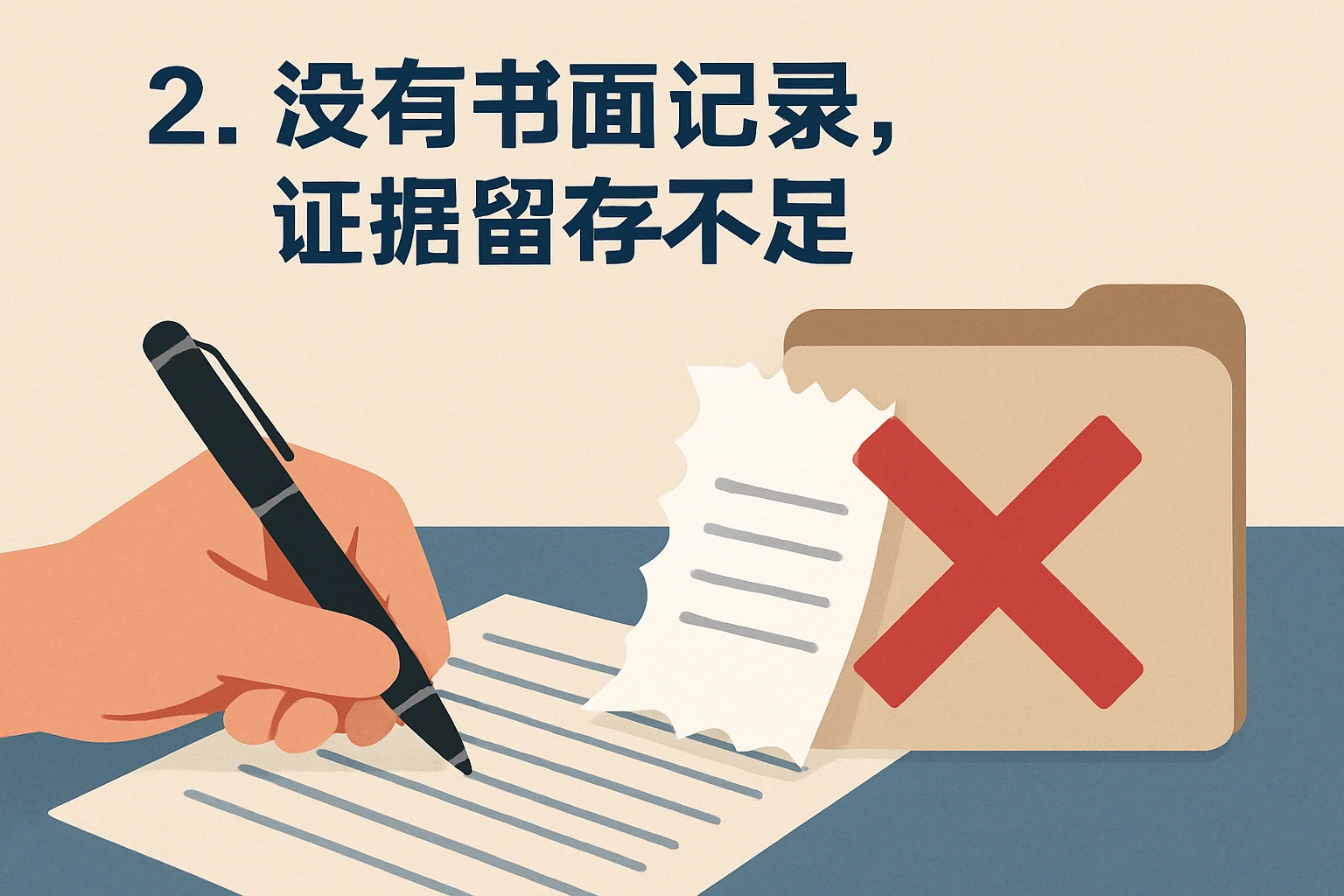 2. 没有书面记录，证据留存不足