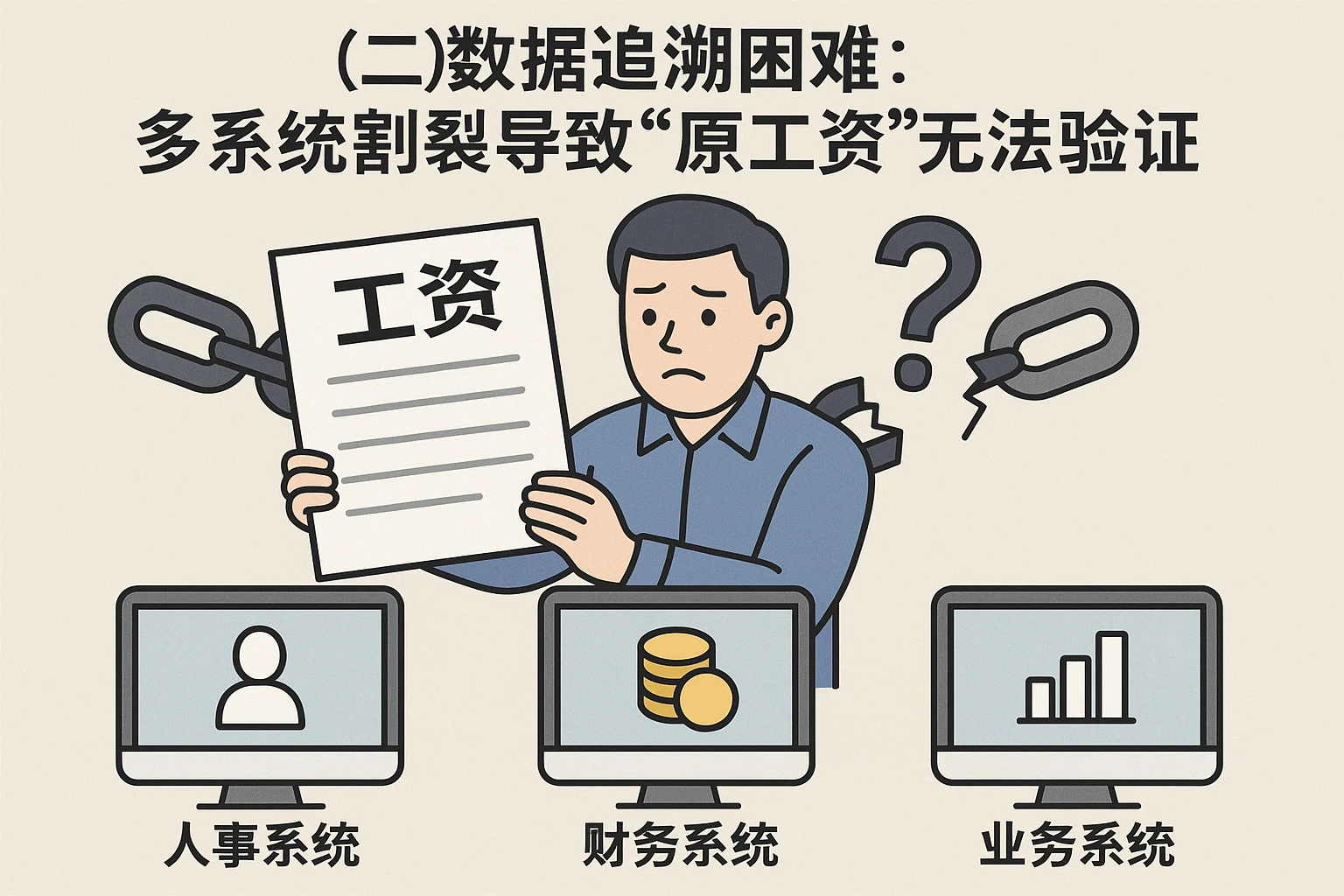 （二）数据追溯困难：多系统割裂导致“原工资”无法验证