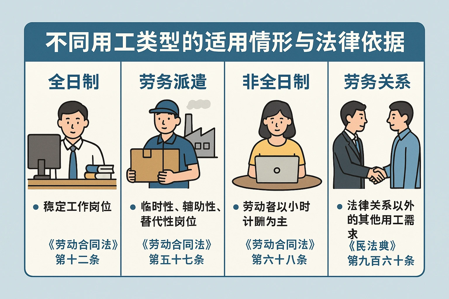 不同用工类型的适用情形与法律依据