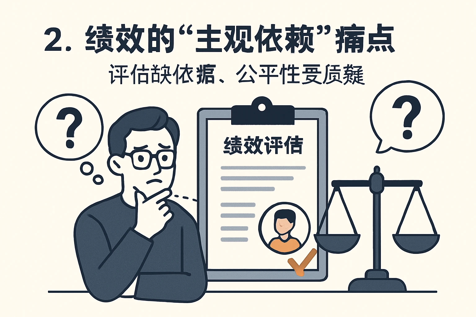 2. 绩效的“主观依赖”痛点：评估缺依据，公平性受质疑