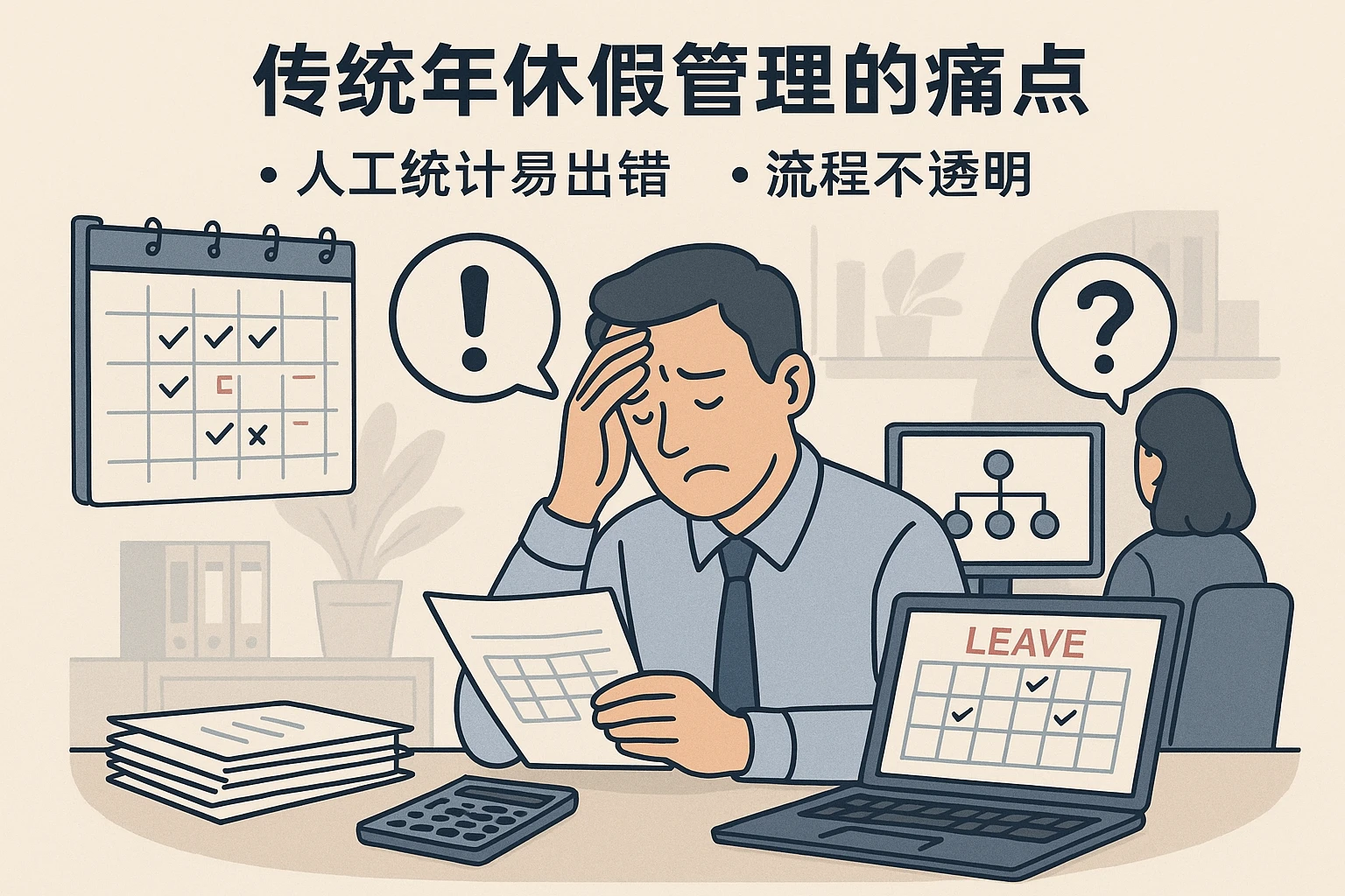 2. 传统年休假管理的痛点：人工统计易出错、流程不透明