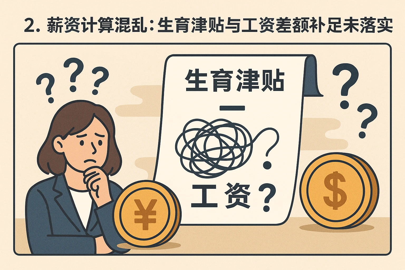 2. 薪资计算混乱：生育津贴与工资差额补足未落实