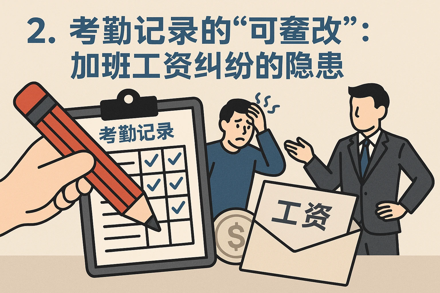 2. 考勤记录的“可篡改”：加班工资纠纷的隐患