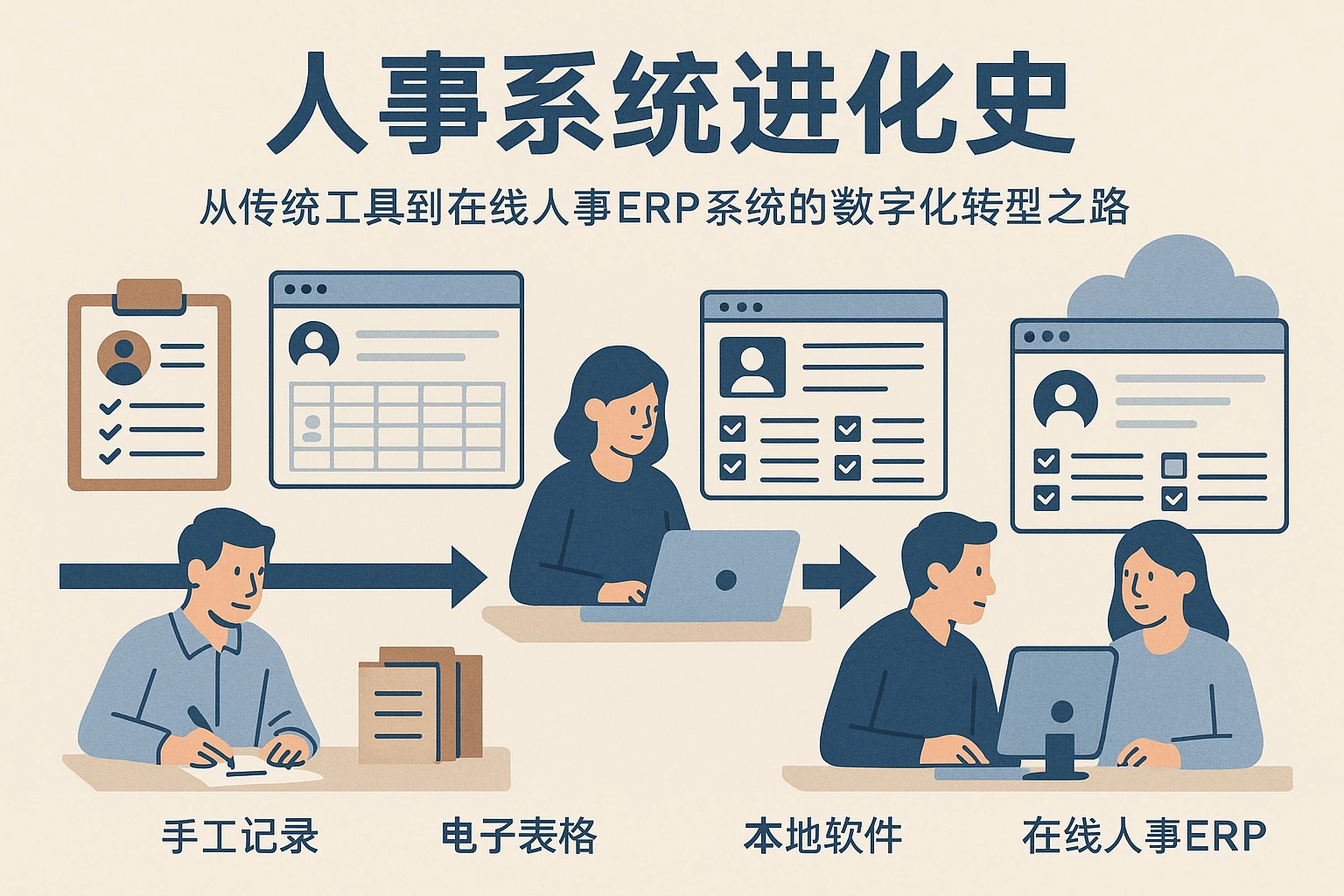 人事系统进化史：从传统工具到在线人事ERP系统的数字化转型之路