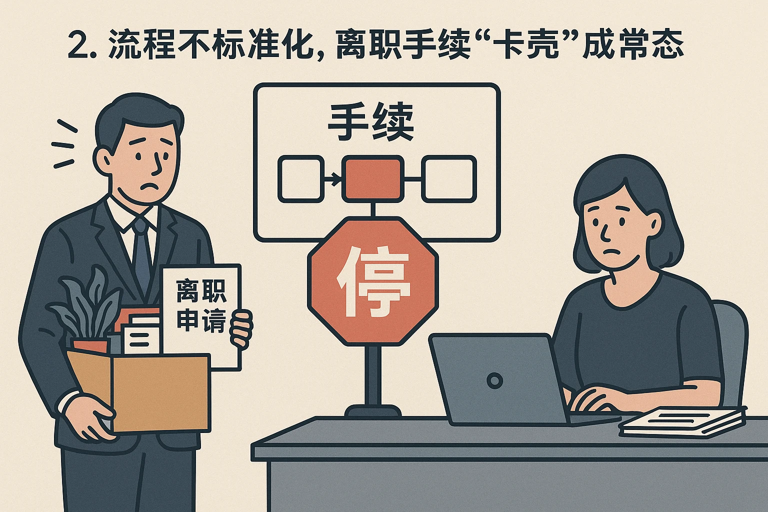 2. 流程不标准化，离职手续“卡壳”成常态