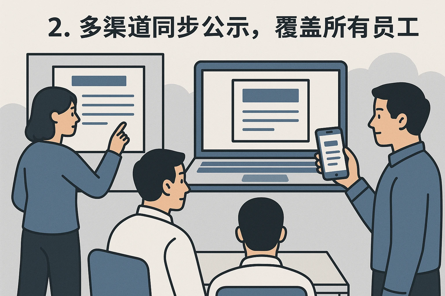 2. 多渠道同步公示,覆盖所有员工