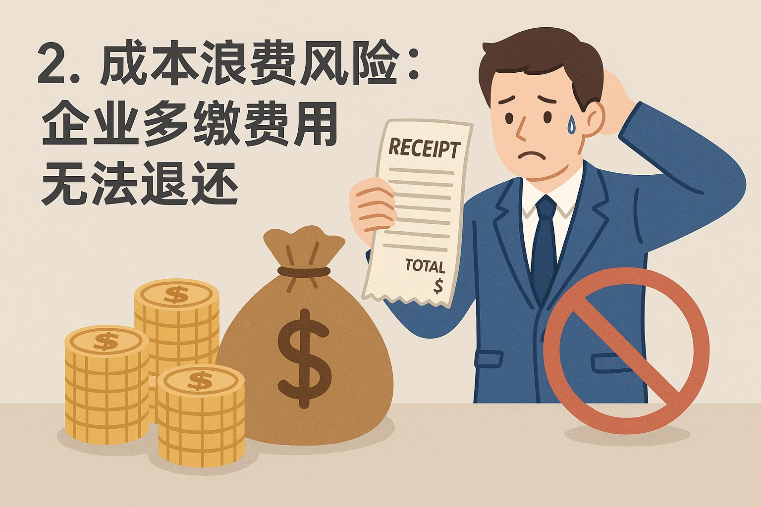 2. 成本浪费风险:企业多缴费用无法退还