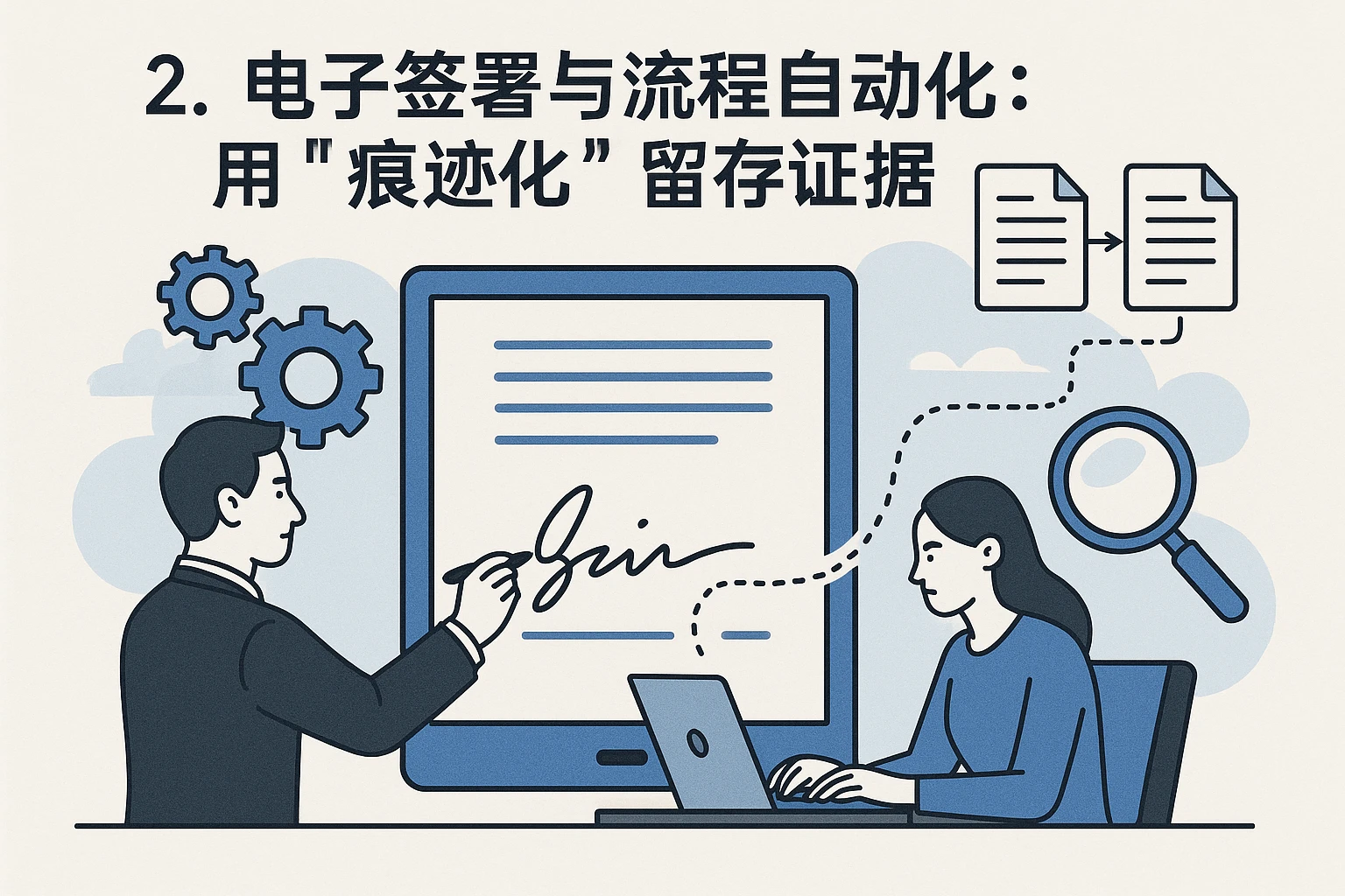 2. 电子签署与流程自动化：用“痕迹化”留存证据