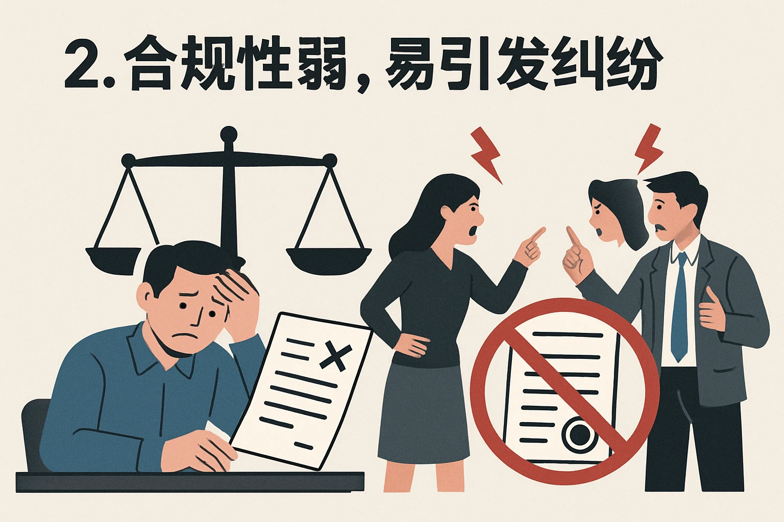 2. 合规性弱，易引发纠纷