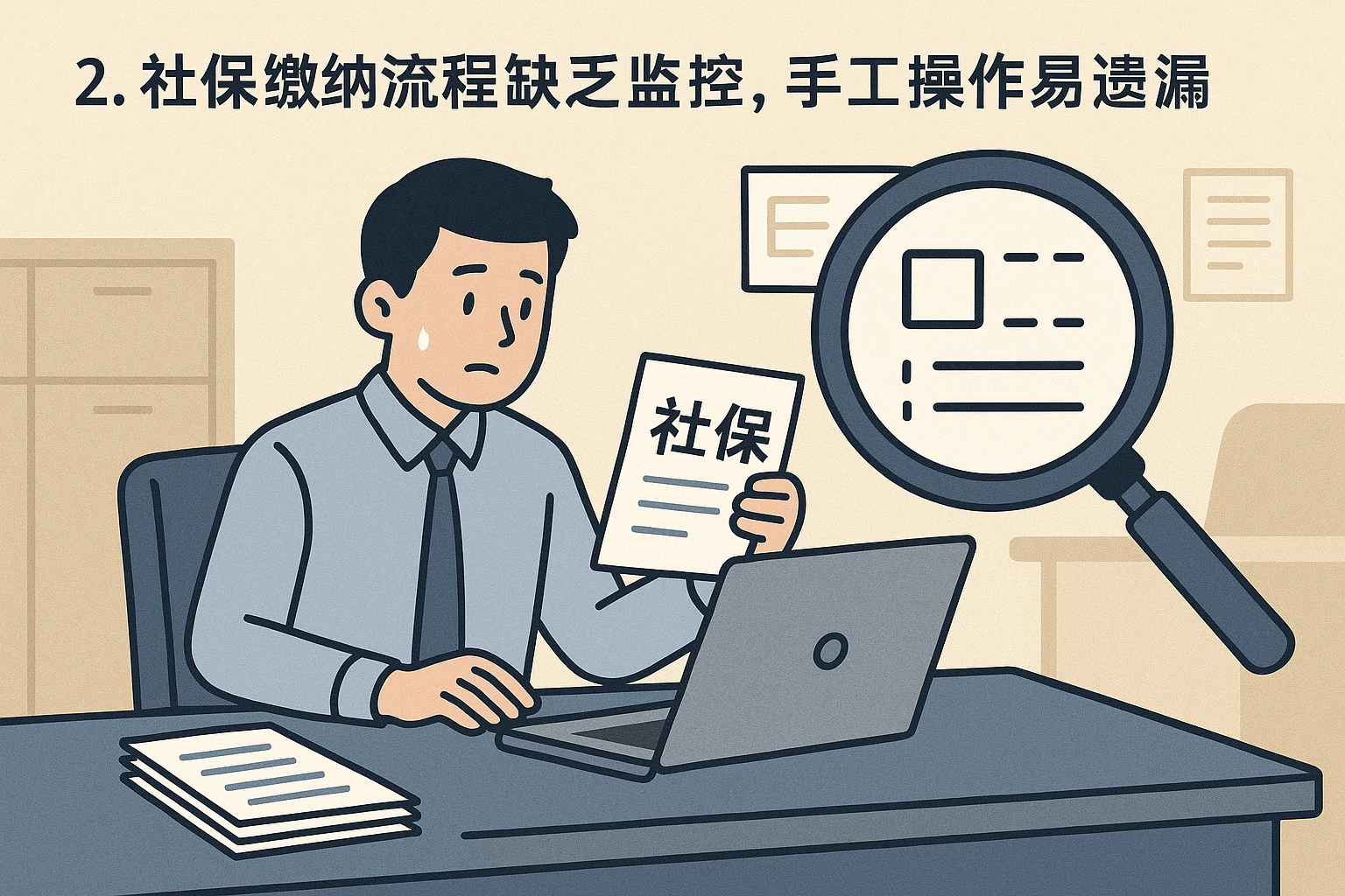 2. 社保缴纳流程缺乏监控，手工操作易遗漏