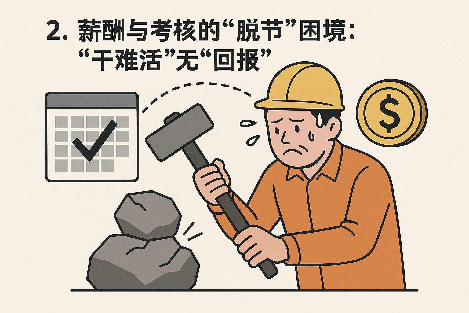 2. 薪酬与考核的“脱节”困境：“干难活”无“回报”