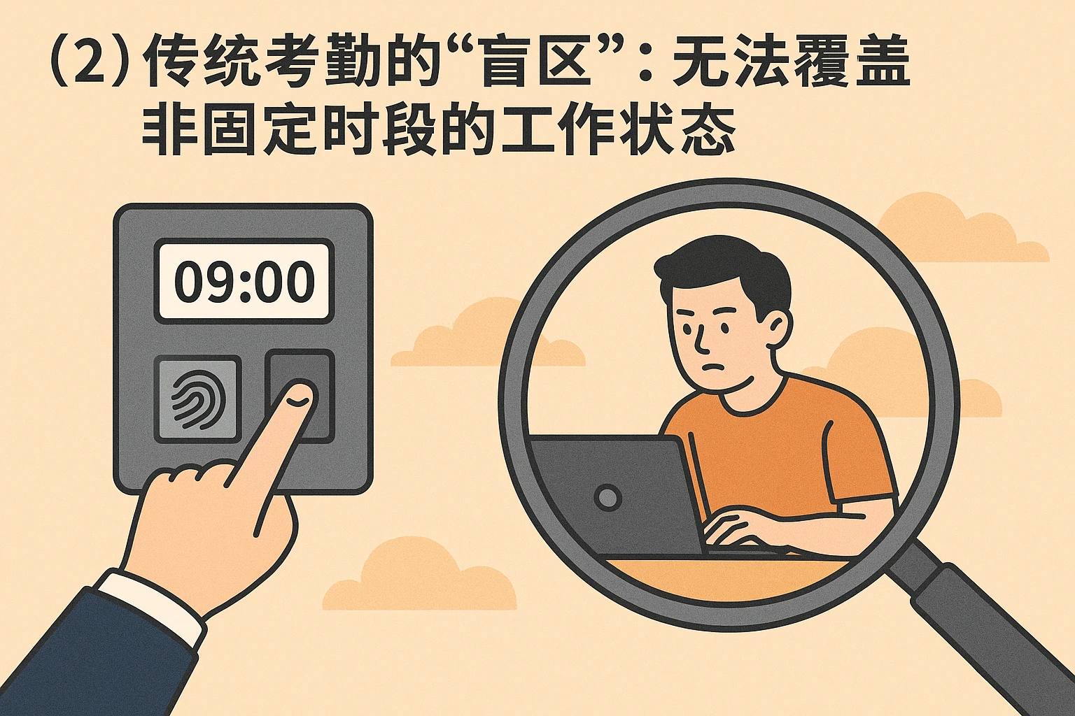 (2)传统考勤的“盲区”:无法覆盖非固定时段的工作状态