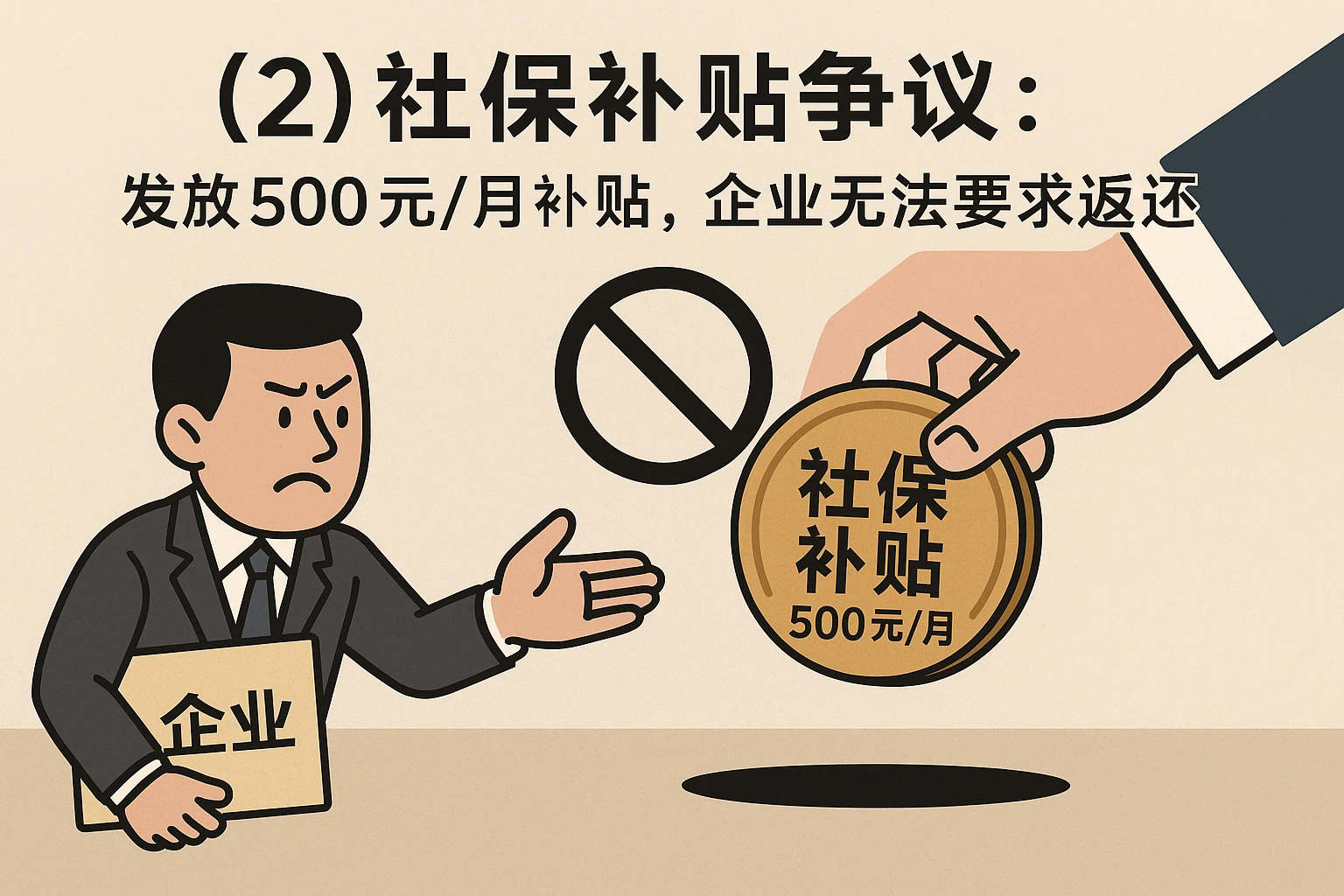 （2）社保补贴争议：发放500元/月补贴，企业无法要求返还