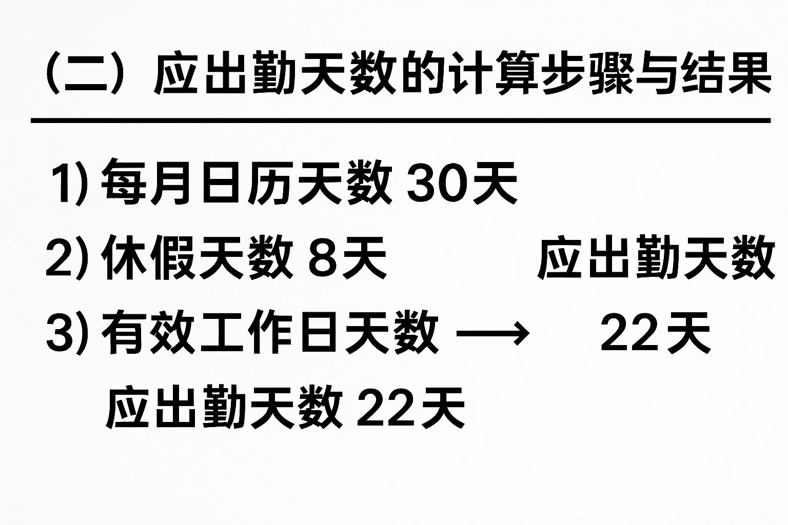 （二）应出勤天数的计算步骤与结果