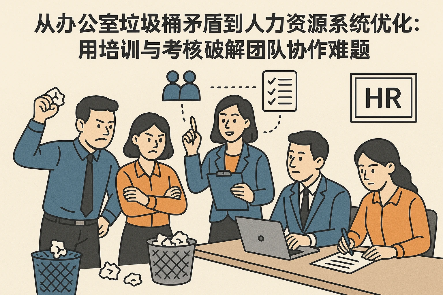 从办公室垃圾桶矛盾到人力资源系统优化：用培训与考核破解团队协作难题